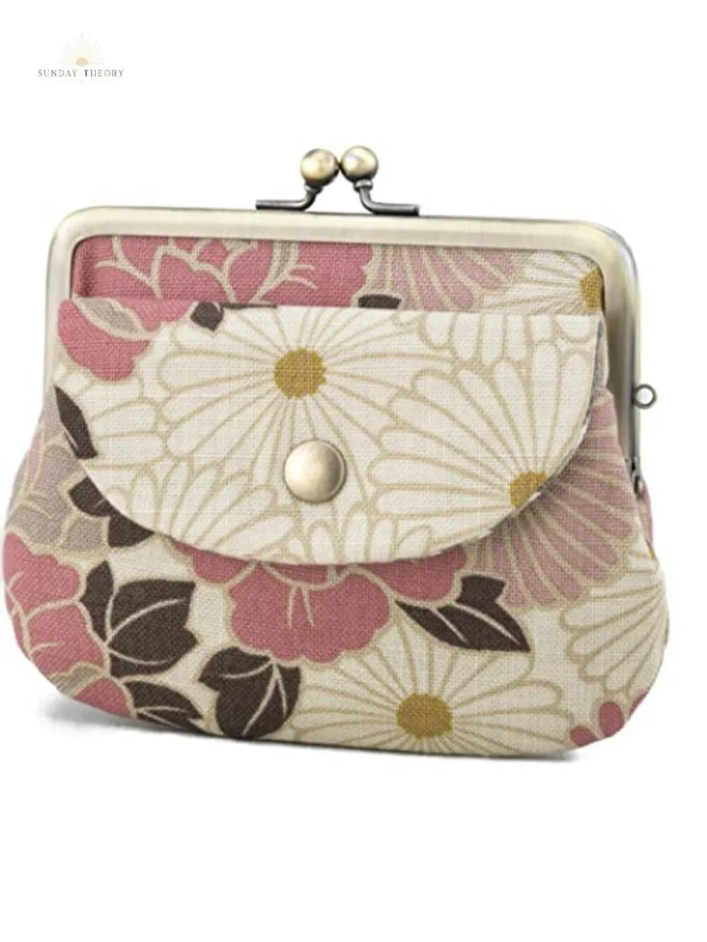 Vintage Floral Kiss Lock Coin Change Wallet Purse with Cotton Material, Made in
